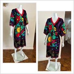 1980s Leonard Studio Italy Cotton Knit Floral Dress Hidden Logo Belted Pop Art
