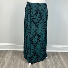 Vintage CitiKnits Teal Midi Skirt with Black Velvet Floral – SIZE L Whimsigoth
