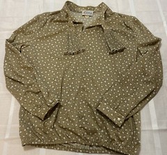Vintage Kiva LTD Womens Top Sz M/L Tan Floral Button Neck Mod 60s 70s