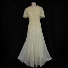 Vintage 40s Long Flared Party Dress and Slip XS Yellow Embroidered Organdy