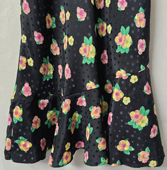 Jo Intimates Satin Slip Dress L Ruffle Knee Length Black Floral Pink Vintage 90s