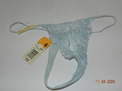 VTG Secret Treasures size 6 sky blue lace thong panties NWT
