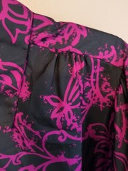 Vtg JUDY BOND SZ 16 1970’s Top Floral Print long sleeve Retro Purple Pink