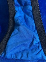 Vintage Bikini Low Rise Panties Size XL Blue Velvet Black Lace Trim Full Bottom