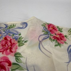 Vintage JO Intimates Floral Damask Pajama Top Medium Pink Rose Blue Ribbon Cream