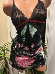Satin Soft Black Chantilly Lace Bodice Nightie Gown Babydoll Nightgown XL