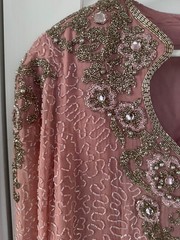 Vintage Bernadette Beaded Blouse Shirt Pink & Silver Long Sleeve Silk 2X