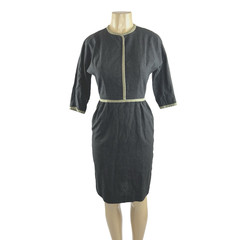 1950s Vintage Wiggle Dress Grey Contrast Trim Fitted Pinup Retro Helen Whiting