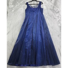 Vintage NIKI by Niki Livas Dress Size 14 Blue Gown Open Back Rhinestones Formal
