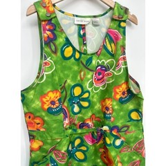 Vintage Center Aisle Tunic Top Mini Dress Medium Green Colorful Hippie Flower