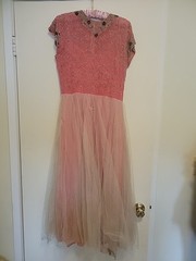 Vintage 40s 50s EXQUISITE Beaded Tulle Evening Dress Needs TLC