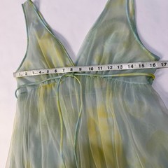 VTG Miss Elaine Sheer Chiffon Mint Green Floral Empire Maxi Nightgown V-Neck