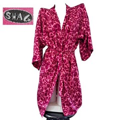 vtg 90s SHAG x HOT TOPIC Flame Print HOT PINK Silk Satin Robe Y2K Pajamas Kimono