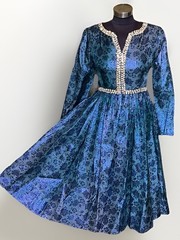 Vintage 50s 60s Blue Metallic Brocade Sequin Party Dress Evening Gown