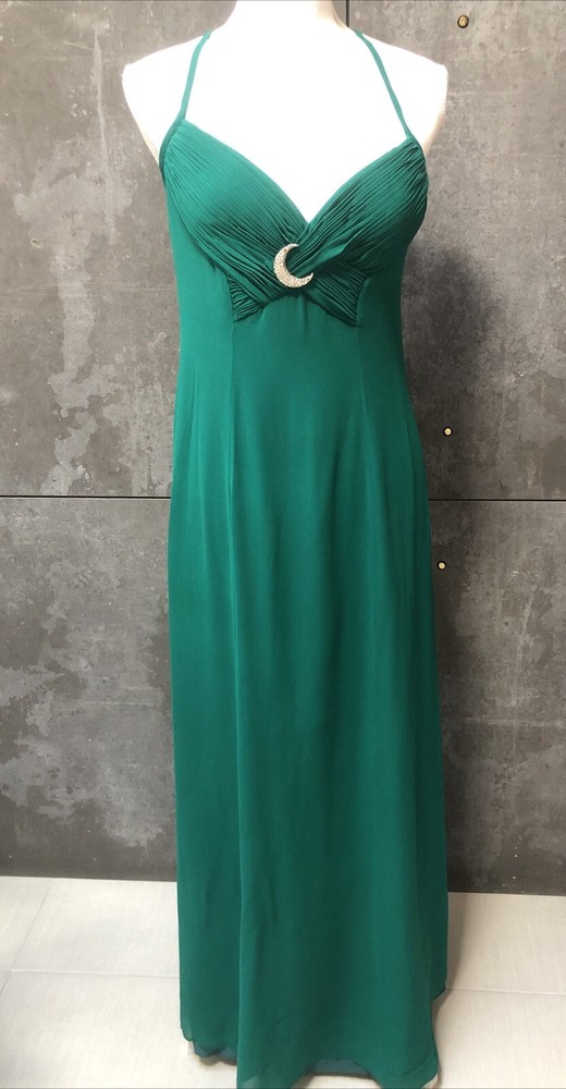 Vintage Niteline Della Roufogali Evening Cocktail Dress 100% Silk Green Sz 10