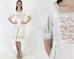 Vintage 70s White Cotton Prairie Dress Calico Romantic Boho Wedding Sundress 9
