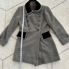 Vintage 60s Mid-Length Velvet Collar Wool-Blend Herringbone Coat