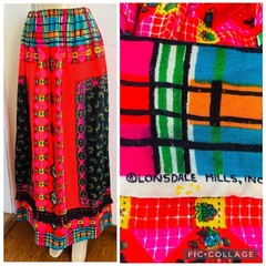 Vtg 1960s ‘70s Lonsdale Mills Jo Batrice Psychedelic Neon Bark Cloth Maxi Skirt