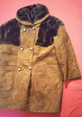 70s Vintage Shearling Mouton Coat Principe Brown Suede Fur XL