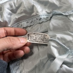 Vintage Antron III Nylon Satin Lace Romper Bodysuit Pastel Blue Sleepwear Size M