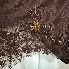 Cache Brown Silk Beaded Lace Handkerchief Hem Dress Women’s M Fits S Vintage