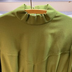 Vintage Handmade Maxi Dress 34″ Bust Green 1970s Column Style Long Sleeve