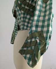 CIVIL WAR 1860’S GREEN CHECK SILK TAFFETA BODICE W/ SILK STRIPE DETAIL