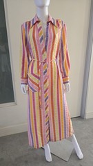 VTG 60s 70s Dynasty Psychedelic Mod Maxi Striped House Dress Robe Beach Coverup