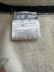 CHANEL Size 38 Cream Black Cashmere Contrast Trim Open Front Cardigan