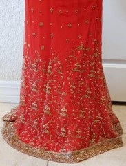 VINTAGE EMBROIDERED RED SILK LEHENGA SIZE 42 (IN)
