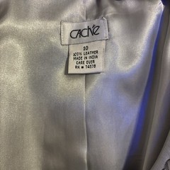Vintage Y2K Caché Silver/Gray Leather Satin Lined Hidden Zipper Vest Size 10