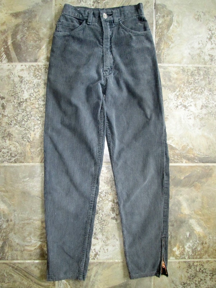 VTG Lawman Pants Juniors 21×27 High Waist Faded Black Corduroy Tapered Skinny