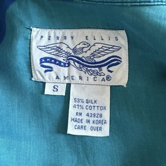90s Perry Ellis America Silk & Cotton Dot Shirt Oversized S Blue/Aqua/Green