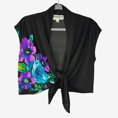 Vintage Another Thyme Women Sleeveless Crop Jersey Open Tie Cardigan Top 80s 10