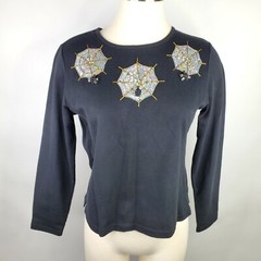 Vintage 90s Y2K Jack B quick Spiders Web Black Halloween Crop Womens Small Top