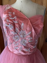 Vintage 1940s Pink Satin Net Sequin Original Harlene Design Ballgown Gown Dress