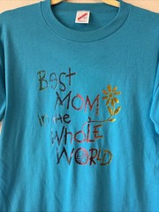 Vintage Single Stich Jerzees Blue Graphic T-Shirt Best Mom In The World Holo