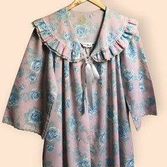 Vintage Apostrophe Sears Union Made Floral Ribbon House Coat Robe Duster M 12-14