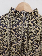 Vintage Gold Floral Brocade Empire Waist Long Dress Blue Purple 32″ Chest Sz S