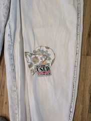 Vtg GET USED by ELIE High Waist Floral Patches Acid Wash Mom Jeans Streetwear 90