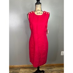 Vintage red linen sheath dress knee length size 10 party travel special occasion