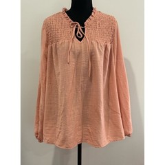 Como Vintage 3X Smocked Yoke Tie-Neck Blouse – Dusty Rose 816
