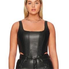 Good American Faux Leather Lace-Up Back Corset Top Black Size 5 = 2XL 18/20