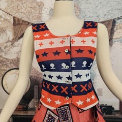 Vintage 1970s Vest Top Sleeveless Button Front Red White Blue Americana