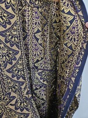 Vintage Gold Floral Brocade Empire Waist Long Dress Blue Purple 32″ Chest Sz S