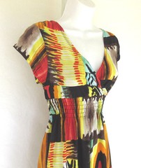 VINTAGE 1980s 90s MOD COLOR BLOCK SUN DRESS POLY SPANDEX