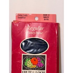 Vintage Fruit of the Loom Navy Blue Regular Pantyhose Sz C Sandalfoot 5175 USA