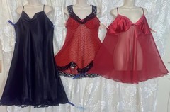 VTG Design LOT 3 3X Black & Red 1 Satin NIGHTIES 2 Babydoll nightie lingerie