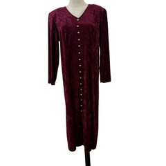 Vtg 90s Brett Alixander Women’s XL Crushed Velvet Maxi Dress Burgundy Lace Up