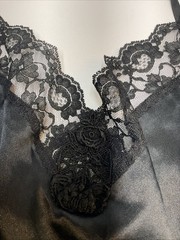 Vtg Black Lace Lingerie Teddy Bodysuit Solange Shiny Satin 26/28 Plus